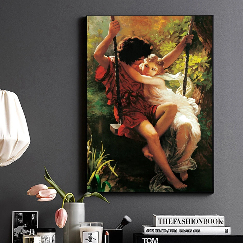 

Ancient Greek Mythology Swinging Couple Venus Portrait Canvas Print Lover Painting for Living Room Office Wall Decor Dropship