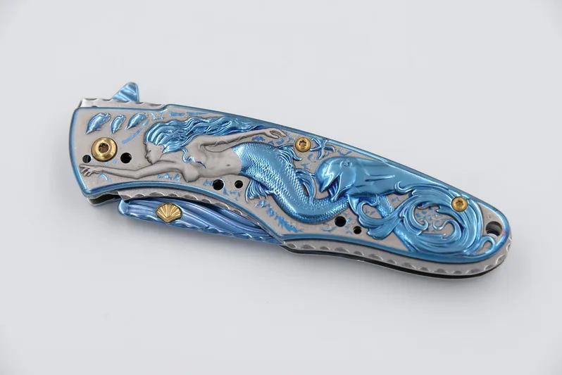 JUFULE coltello ribaltabile pieghevole a sirena dal design originale 8 cr15mov lama 420 manico cucina campeggio caccia 244 coltelli multiuso strumento EDC