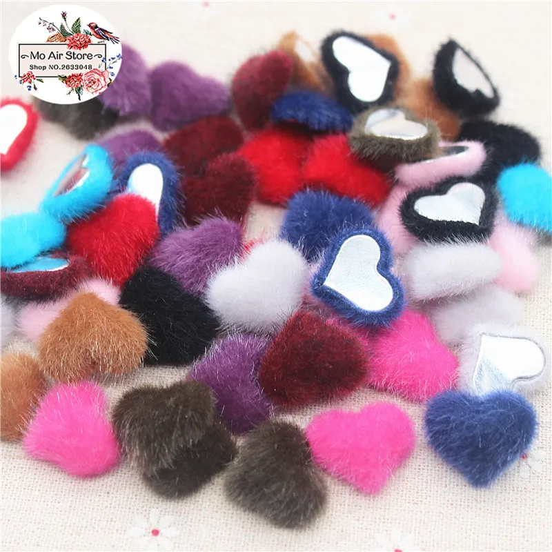 20pcs Flatback Hairy Fabric Covered Heart Buttons Home Garden Crafts Cabochon Scrapbooking