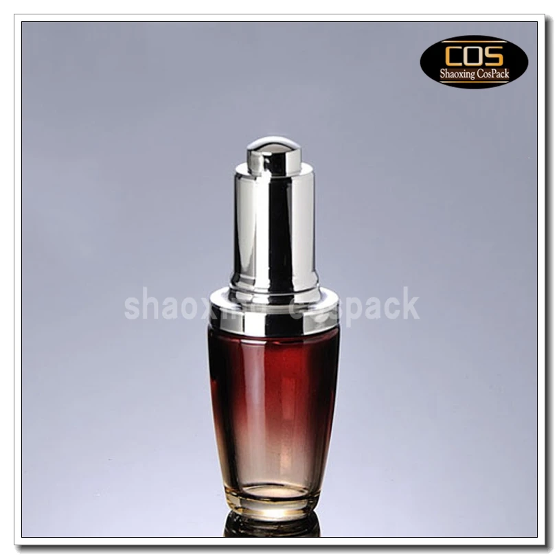 

1 ounce red decorative glass with dropper, wholesale 30ml empty dropper glass cosmetic packaging