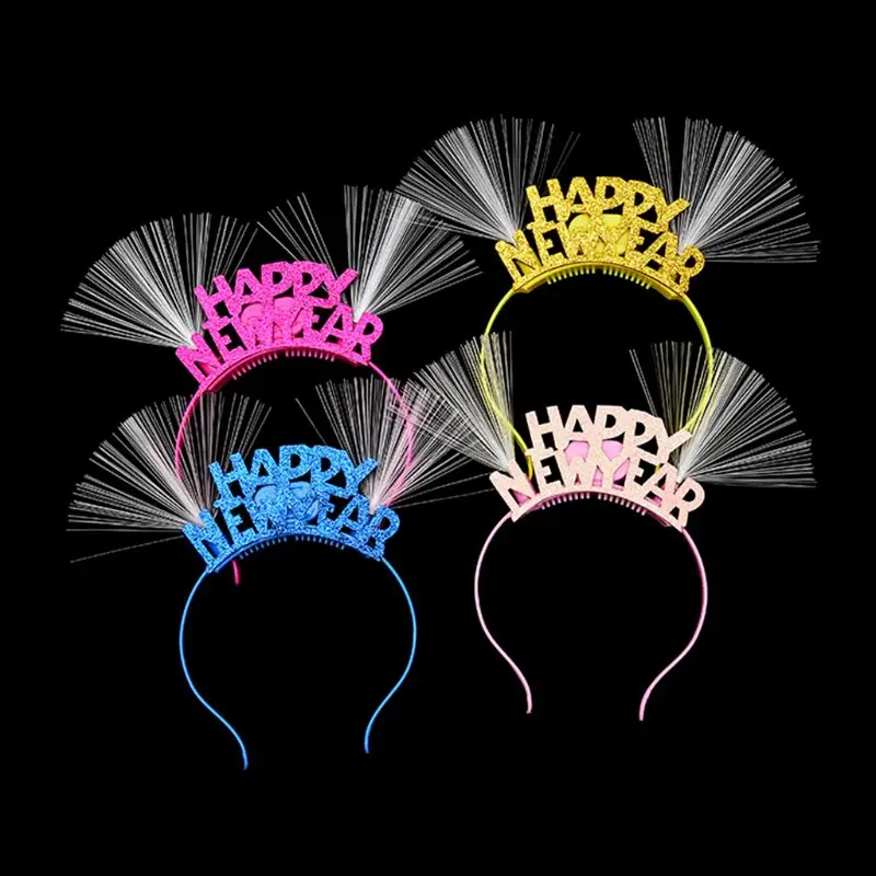 LED Fiber Optic Ear Hair Hoop Happy New Year Applique Flashing Light Headband Christmas Party Supplies Random Color