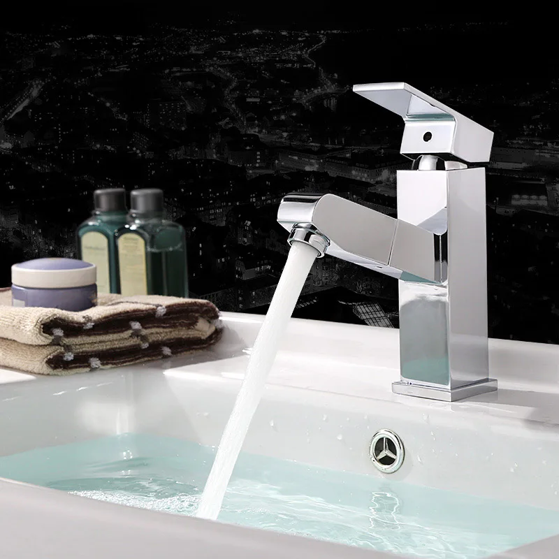 

Brass Chrome Vanity Sink Pull Out Faucet Basin Mixer Hot and Cold Water
