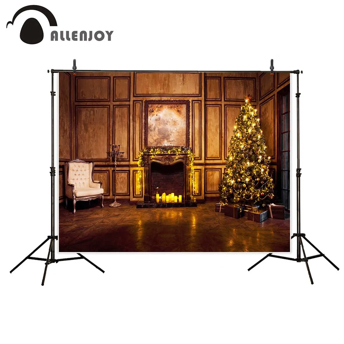 Allenjoy photo backdrops Christmas tree night European stove gorgeous vintage indoor new background photobooth fantasy props