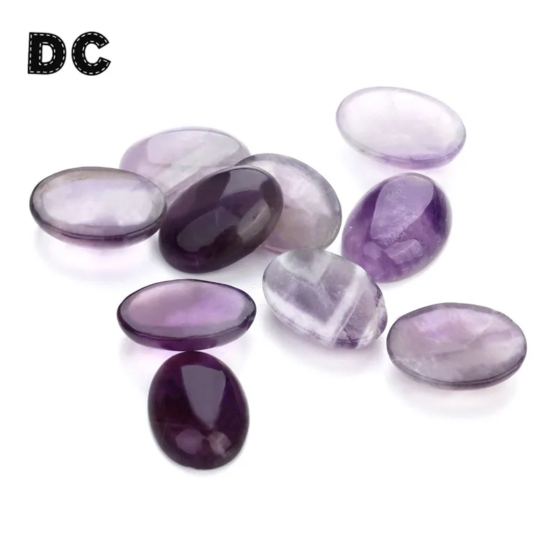 10pcs Natural Stone Oval Flatback 10x14/13x18/18x25mm Amethyst Cabochon Spacers For DIY Jewelry Making Earrings Accessories