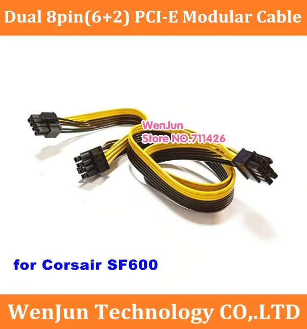 High Quality 18AWG Ribbon Cable PSU 8pin to Dual 8(6+2) Pin PCI-E Modular Power Supply Cable for Corsair SF600 Series