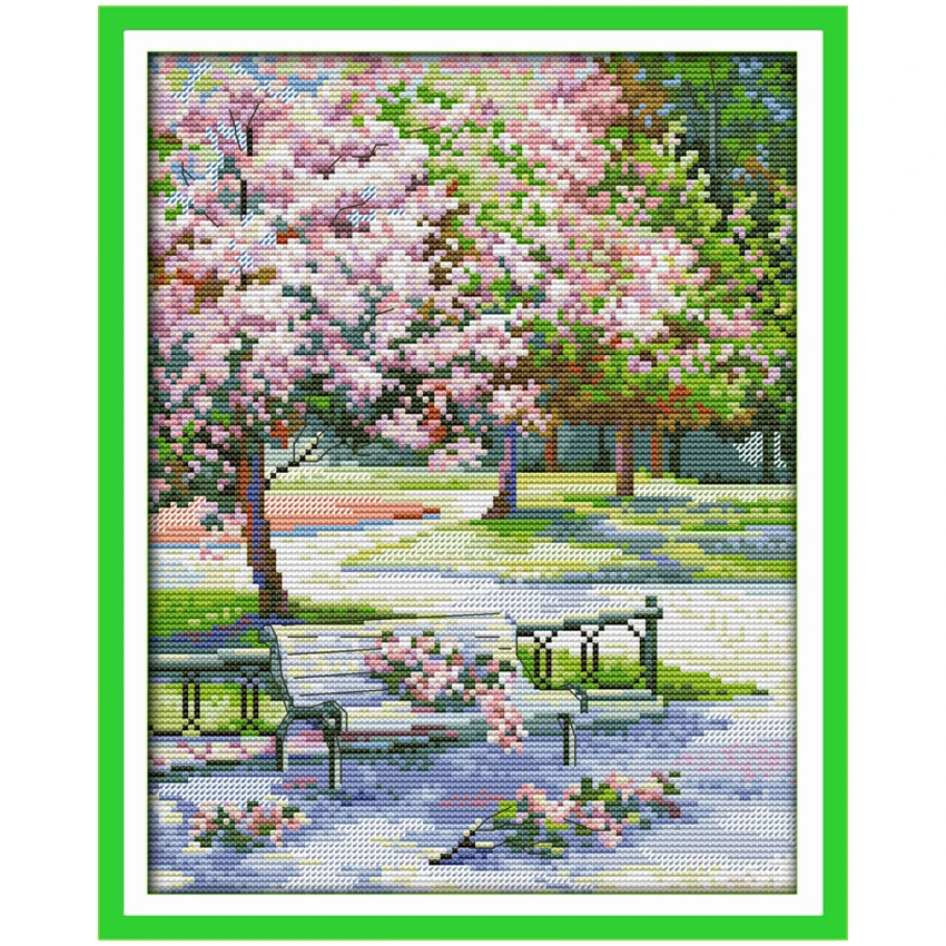 The Spring in The Park Patterns Counted Cross Stitch Set DIY 11CT 14CT 16CT Stamped DMC Cross-stitch Kit Embroidery Needlework