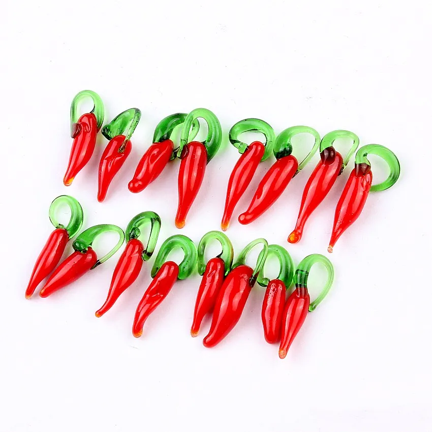 QianBei-Red Murano Glass Pepper Loose Beads, Fashion Jewelry, Pendant Necklace, Bracelets, Gift, Bulk, 100Pcs