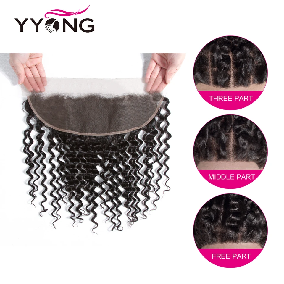 Yyong Hair 3/4 Brazilian Deep Wave Bundles With Frontal 100% Remy Human Hair Weave Bundles With 13x4 Lace Frontal Closure