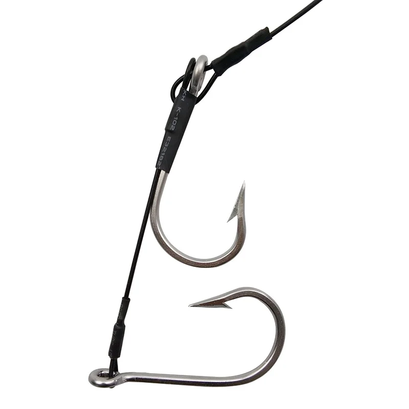 1PCS Stainless Steel Large Shark Fishing Hook Rigs 2 Arms 400lb Wire Leaders Tuna Big Hook Saltwater Live bait Rigs