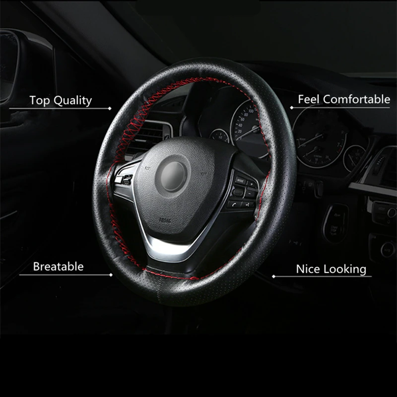 DIY Genuine Leather Steering Wheel Cover Uiversal 38cm SUV Car Steering Wheel Wrap Braid on the Steering Wheel Auto Accessories