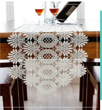 Embroidered Lace Table Runner TV Bench Stand End Table Cover Decoration 40cm x 50 70 90 150 180 220 250 280cm White