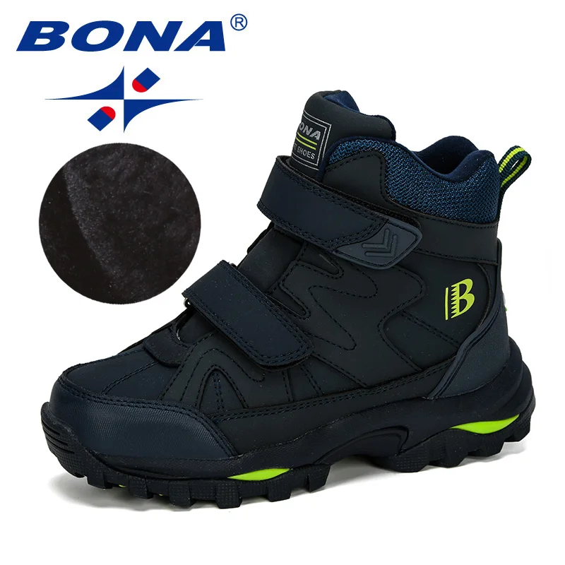 BONA New Popular Style Winter Children\'s Snow Boots Boys Girls Fashion Waterproof Warm Shoes Kids Thick Mid Non-Slip Boots