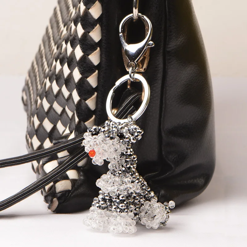 RongDe  Exquisite Hand woven lovely man-made crystal schnauzer Purse Bag Buckle HandBag Pendant For Car Keyrings