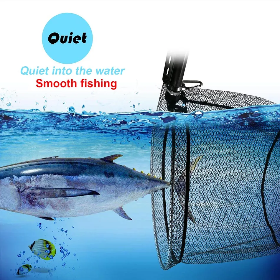 SANLIKE Fishing Net Collapsible Rubberized Nylon Mesh Hole 8*8mm Depth Aluminium Frame Ring Folding Fishing Landing Dip Net