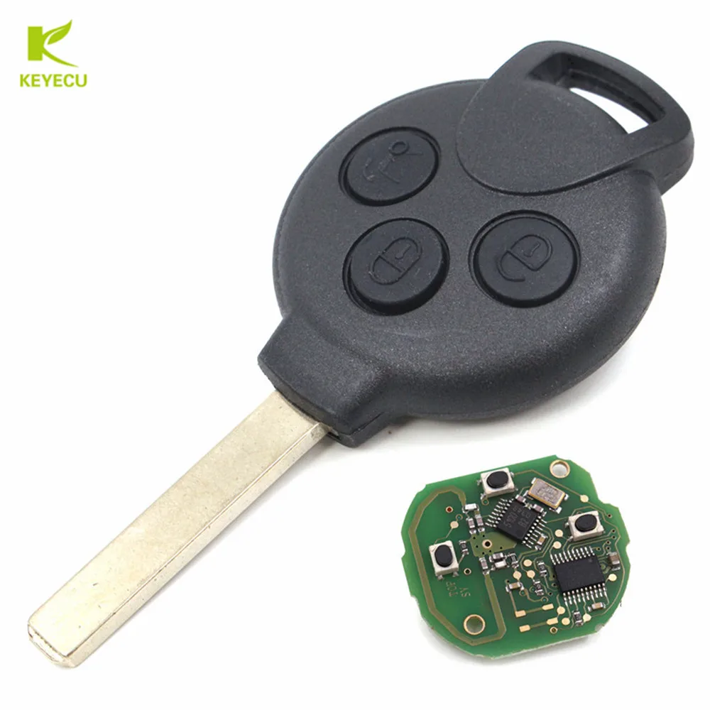 KEYECU 3 Button Complete Remote Key 433MHz 7941 Chip For MERCEDES BENZ Smart ForTwo 2006 - 2014