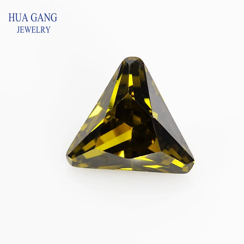 Peridot Triangle Cut Corner Shape Cubic Zirconia Brilliant Cut Loose CZ Stone Synthetic Gems Beads For Jewelry 3x3-10x10mm