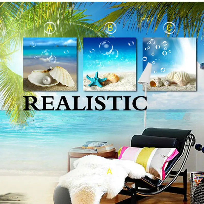 3Piece Modern Oil Spray Painting Picture Prints on canvas Seascape Beach Wall art for living room Canvas Printings Home Decor