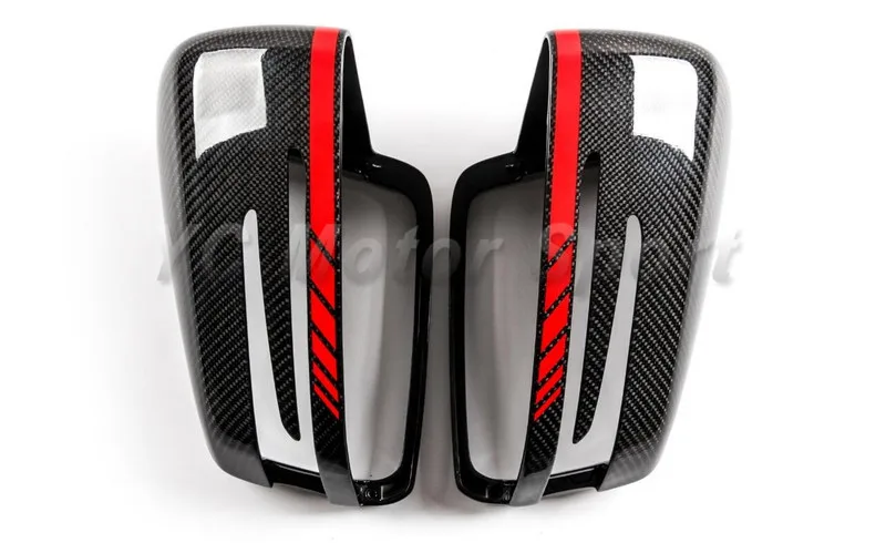 Carbon Fiber Mirror Cover Housing Replacement with Red Line Fit For 2010-2016 MB W176 W204 W212 W221 X156 A/C/E/S Class