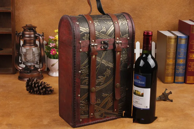 1PC High-grade Wine Box Double Single Red Wine Gift Packing Box Durable Portable Wooden Bottle Holder For Red Wine NA 010