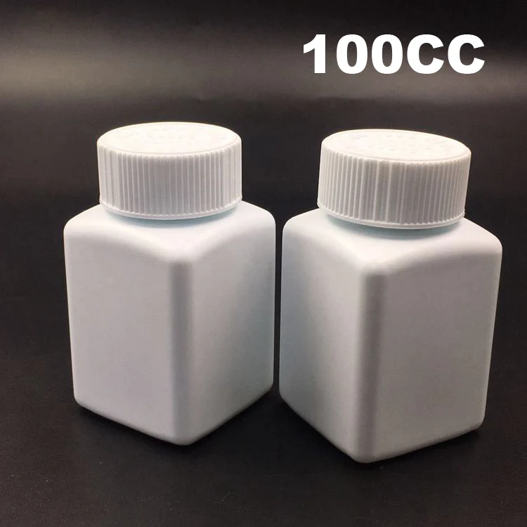 100pcs 100CC Square Thick White Color HDPE Child-proof Medicine Bottles, Capsules/Pills/Powder/Vitamin Plastic Bottles