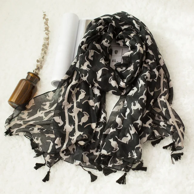 

New Fashion Lovely Kitty Printed Pattern Scarf Tassel Scarf Cotton Scarf 10PCS/lot
