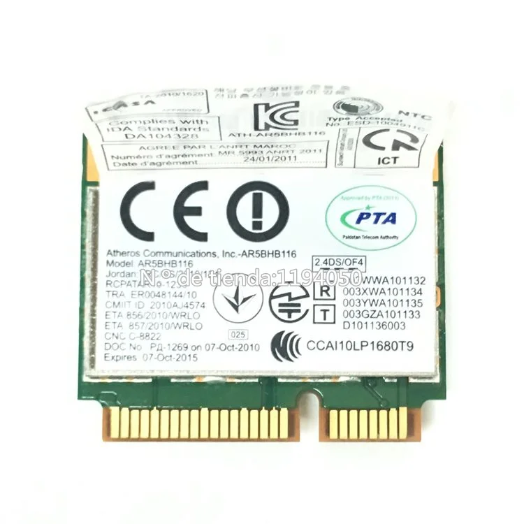 Placa sem fio Mini PCI-E, Single Chip, Wi-Fi, AR9832, AR5BHB116, 2.4 GHz, 5 GHz, 300 Mbps, 802.11n