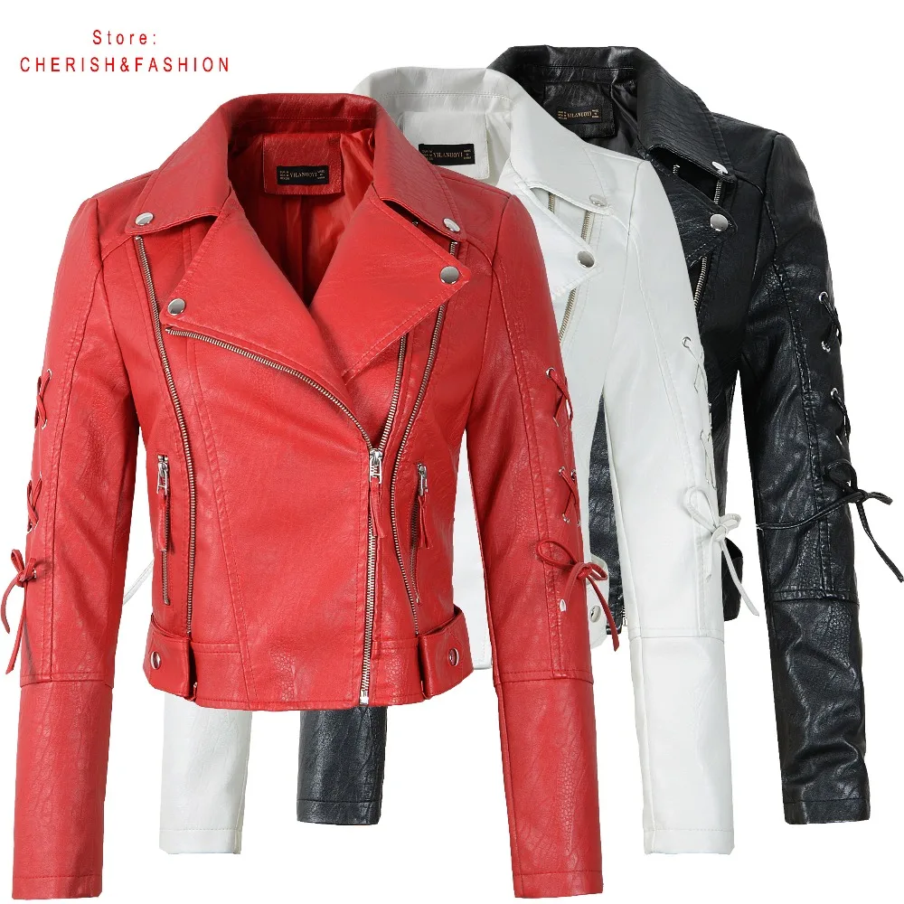 New Arrival 2021 brand Winter Autumn Motorcycle leather jackets red leather jacket women leather coat  slim PU jacket Leather