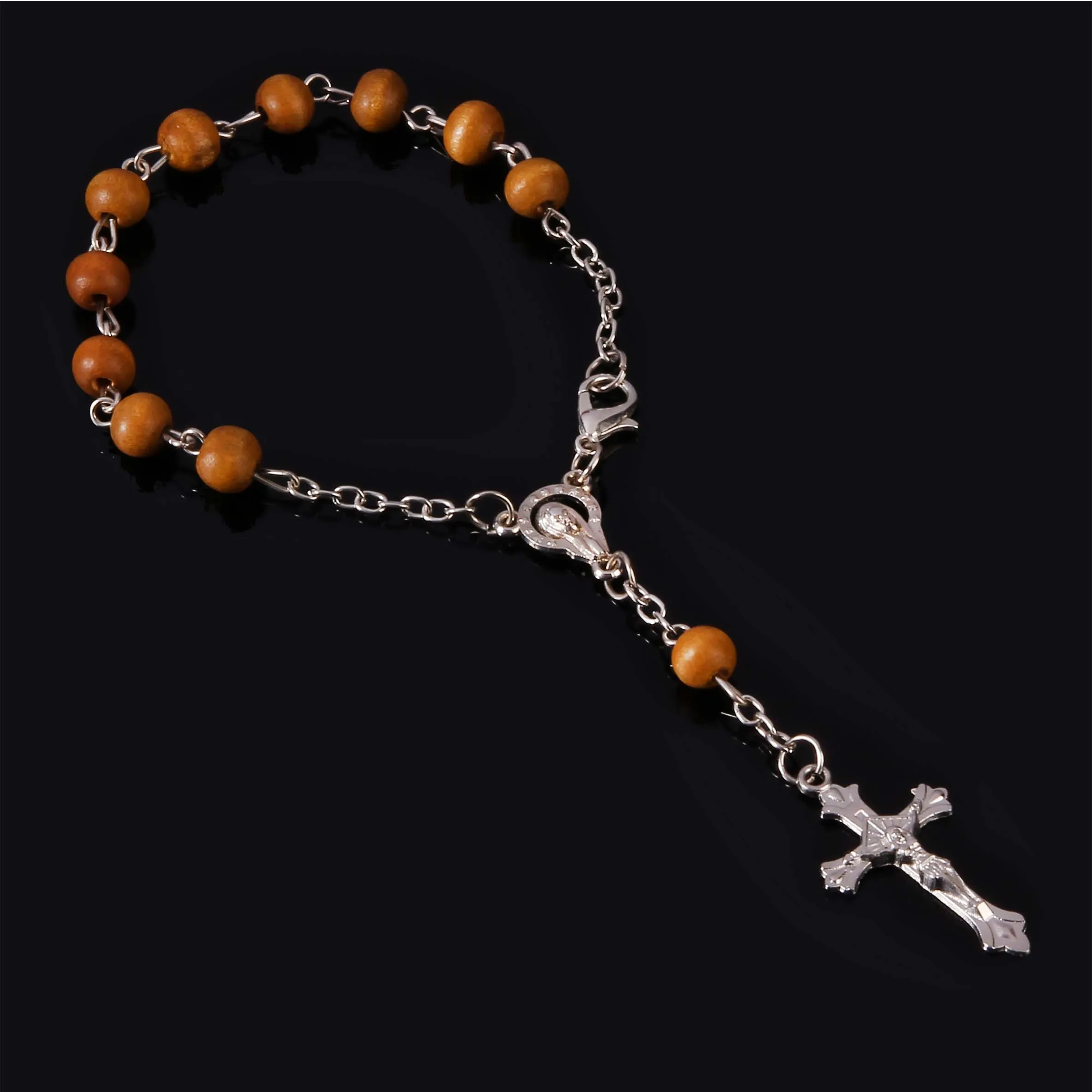 Catholic classic wooden beads rosary scent cross bracelet, Blessed Bracelet of the Virgin Mary. Scented Rosary Cross Bracelet6mm