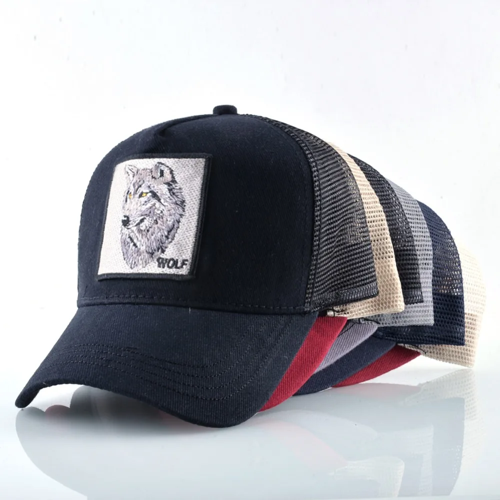 Embroidery Wolf pattern caps for mem Cotton Breathable Mesh Baseball Cap women Snapback Hip Hop cap Sun visor Bone Gorras