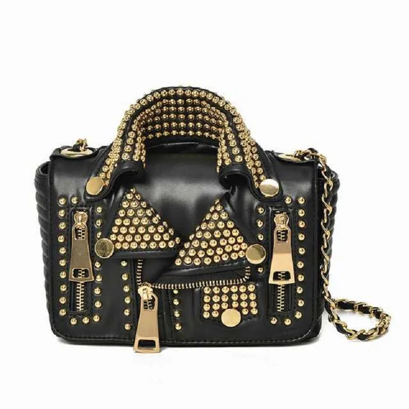 Brand Rivet Jacket Bag Designer Women Leather Sling Bags Handmade Punk Messenger Sling Bags Shoulder Crossbody Bags Gold Silver