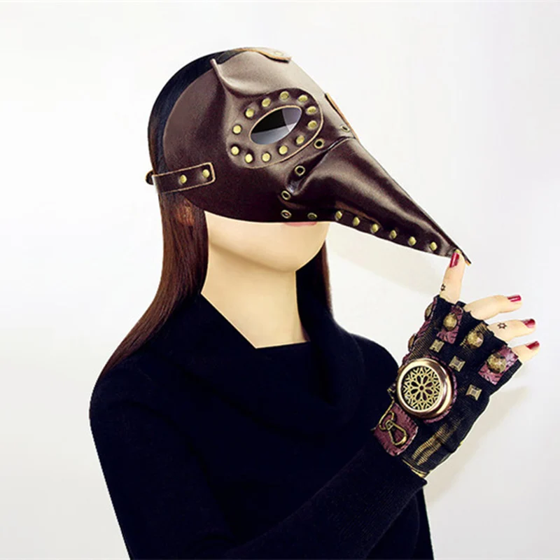 

Corzzet Vintage Brown PU Leather Rivet Steampunk Plague Doctor Mask Birds Beak Masks Halloween Art Cosplay Carnaval Props