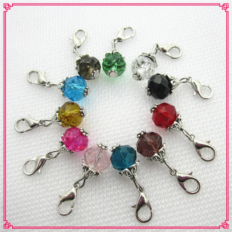 60pcs/lot Mix 12 color bead crystal dangle charms hanging lobster clasp charm diy  jewelry accessory floating charms