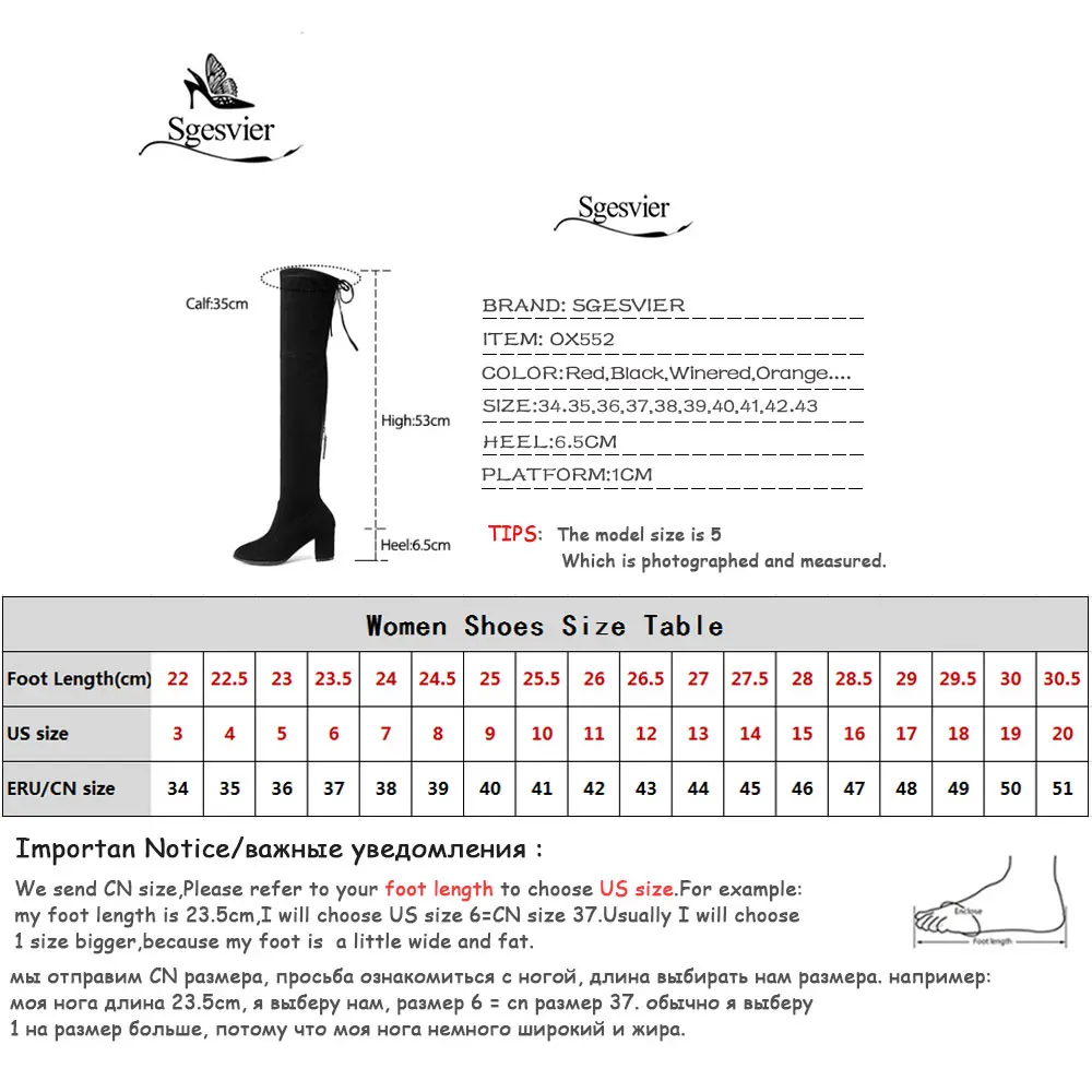 Sgesvier 2019 Women Boots Lace Up Over The Knee Boots Stretch Fabric Square High Heel Slim Fashion Ladies Boots Size 34-43 OX552