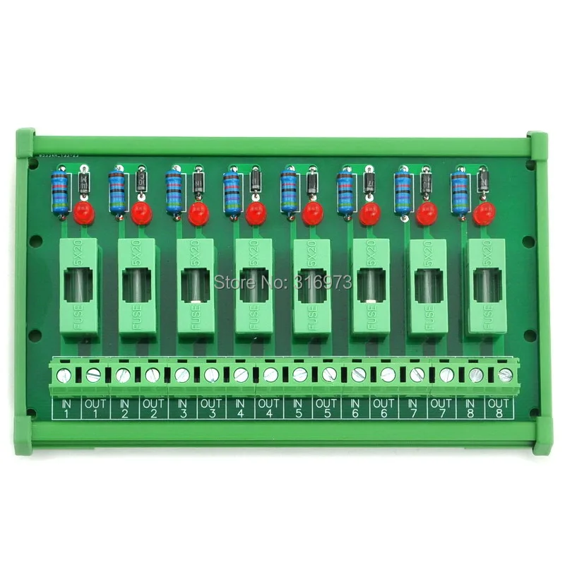 8 Channel Fuse Interface Module, for DC 5~48V, Din Rail Mount, w/ Fail Indicator