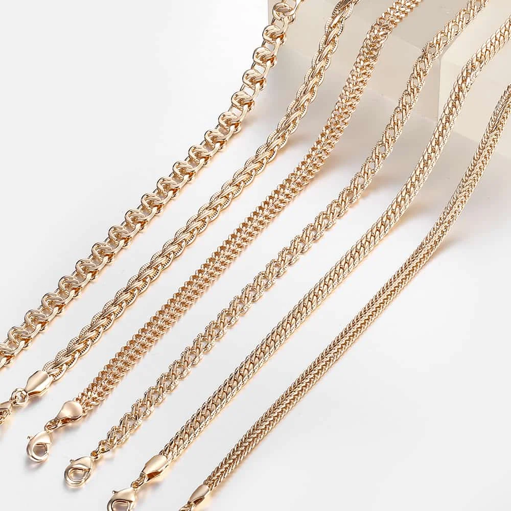 585 Rose Gold Color Necklace For Women Men Venitian Curb Snail Foxtail Link Chains Womens Mens Necklaces Wedding gift CNN1