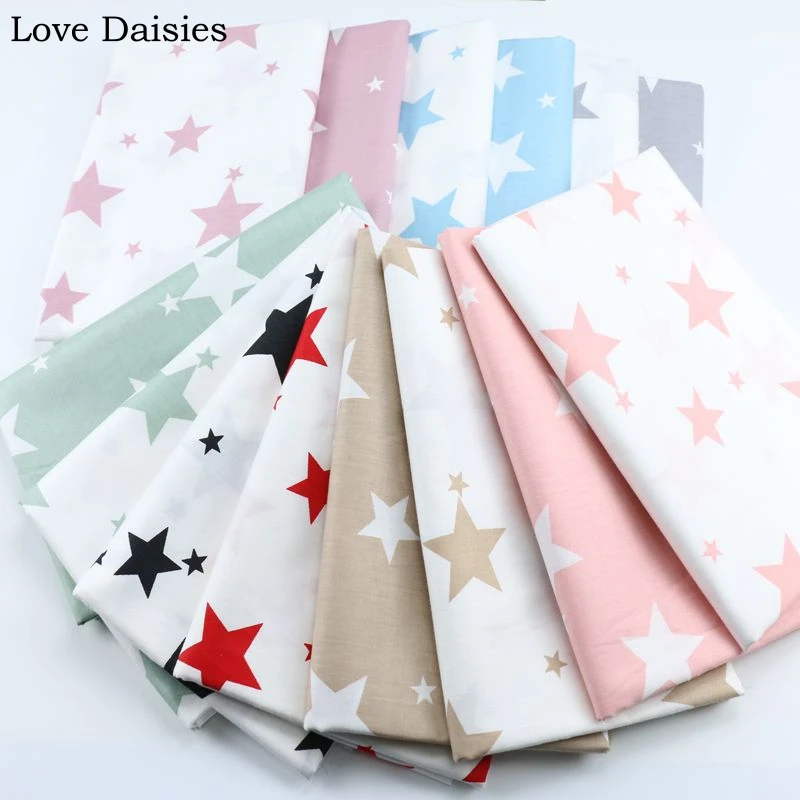 100% cotton twill PALE MAUVE BLUE GREY GREEN BLACK RED CAMEL PINK WHITE star fabrics for DIY bedding patchwork handwork decor