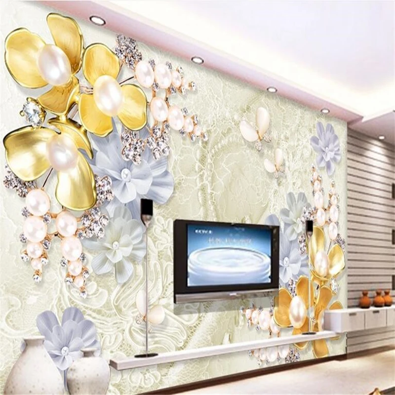 beibehang Custom Wallpaper Large Wallpaper Gorgeous Gold Jewelry European Style 3D TV Wall Background Non-woven Wallpaper