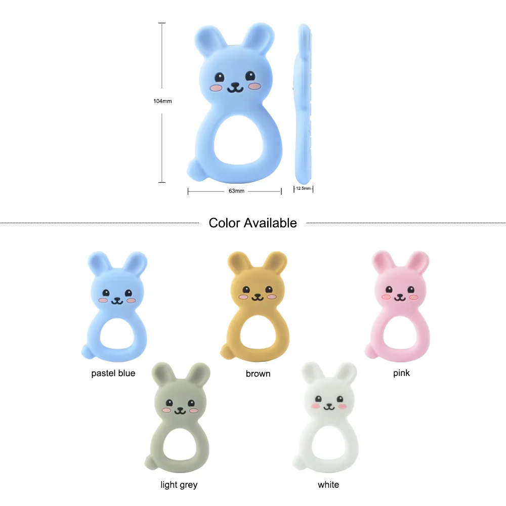 Anneau de dentition en Silicone, lapin, jouets, accessoires pour bébé, jouets à mâcher, Animal, perles, doux, bricolage, 1 pièce