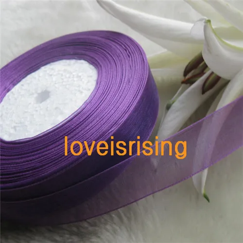 13 colors-- (300 ft) 1'' (25mm) 100 Yards Double Face Purple Color Sheer Organza Ribbon Wedding Party Favor Decor