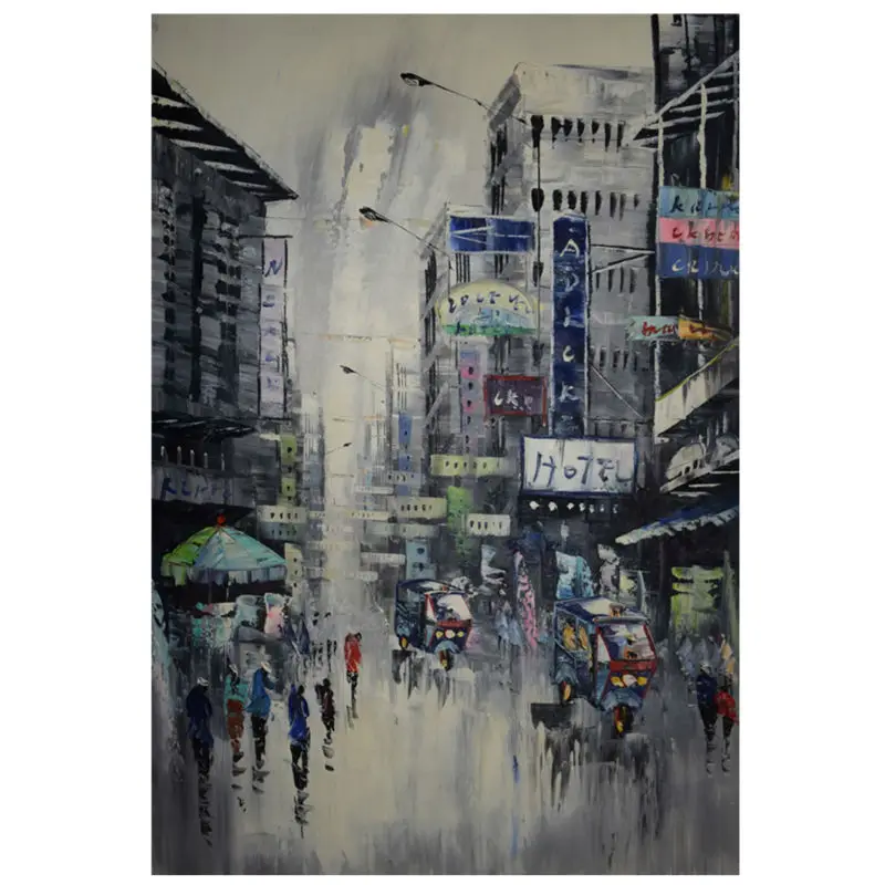 

Hand painted Oil Paintings Landscape HongKong old Street Wall Art Picture Abstract Modern Canvas Paintings