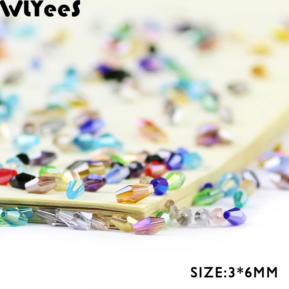 WLYeeS 3*6mm Faceted Austrian Long Bicone crystal beads 100pcs/lot cone glass Loose Spacer bead for Jewelry bracelet making DIY