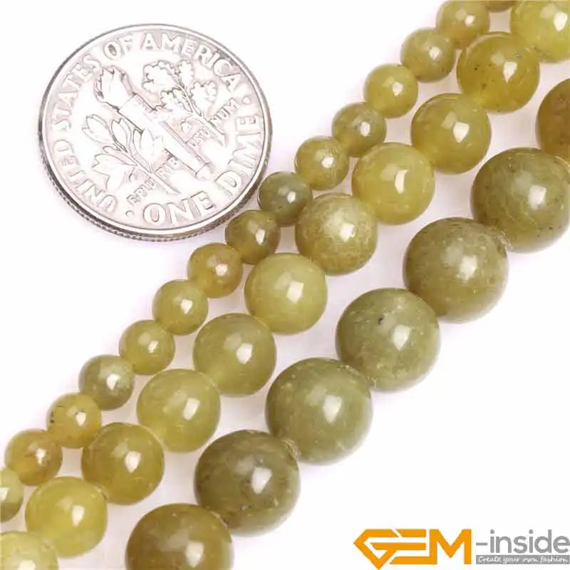 4mm 6mm 8mm A Grade Natural Yellow Olive Jades Round Gem Stone Semi Precious Beads For Jewelry Making 15\