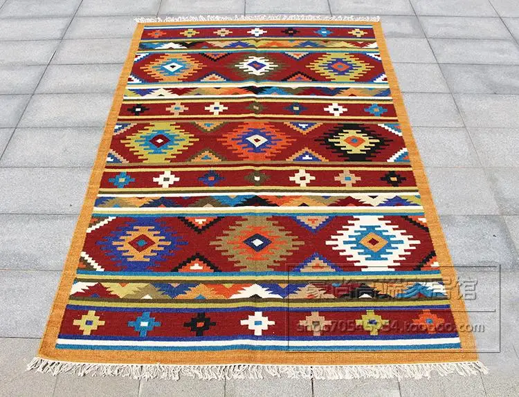 

100% India imported KILIM hand-woven color wool carpet exotic national wind living room coffee table carpet 72gc149yg4