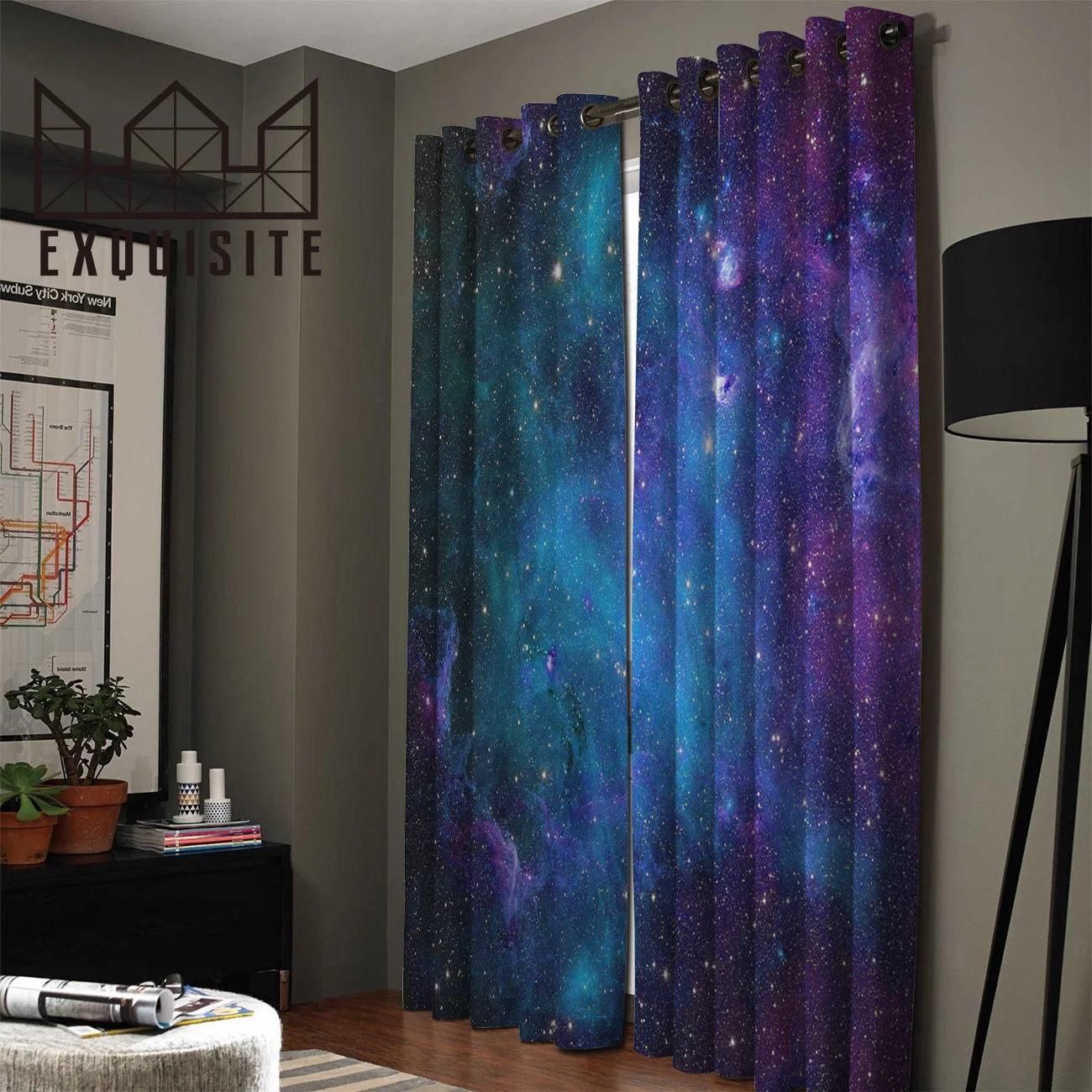 Exquisite House Curtains Starry Sky Colorful Space Universe Polyester Window Curtains For Living Room Kitchen Bedroom Drapes