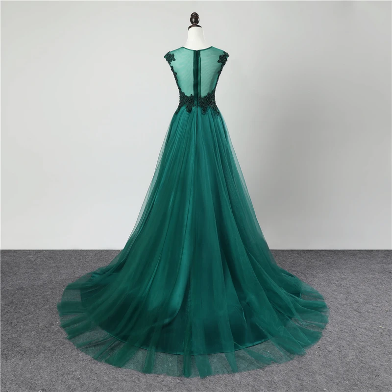 Simple Robe De Soiree Lace Beading Sexy Backless Green Evening Dresses Bride Banquet Elegant Small Train Party Prom Dress zipper