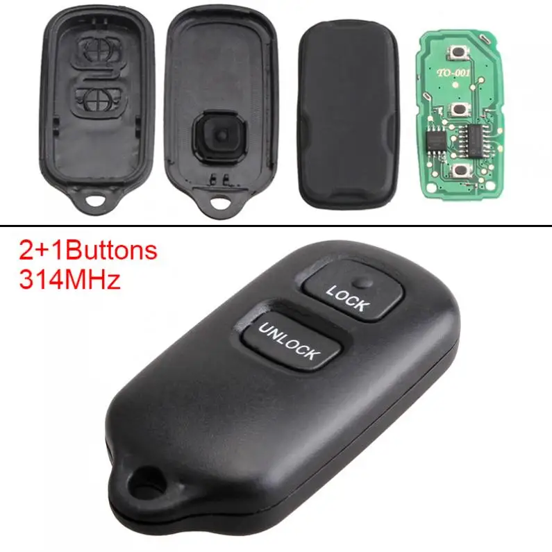 314MHz 2+1 Black Buttons Keyless Uncut Flip Car Remote Key Fob With Chip HYQ12BAN, HYQ12BBX and Battery for 2000-2008 Toyota