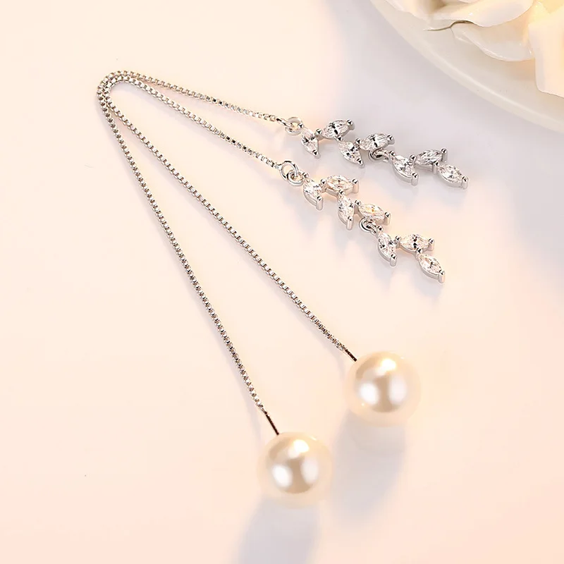 925 Silver Needle Fashion Pearl Crystal Flower Ladies Tassels Stud Earrings Jewelry Anti Allergy For Women Drop Shipping