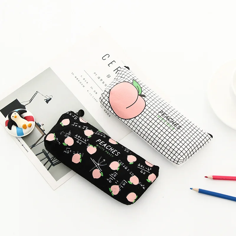 Kawaii canvas Fruit Peach pencil case school pen box for girl stationery Kawaii pencil bag estojo escolar school supplies