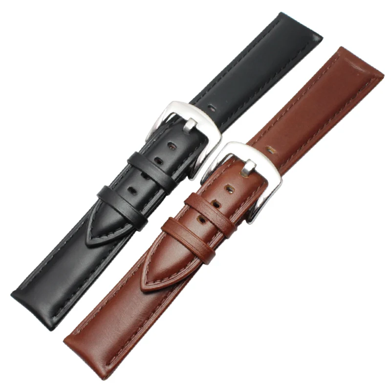 Genuine Leather Watch Band Black Brown 18 19 20 21 22 24mm Women Men Soft Smooth Strap With Silver Gold Metal Buckle