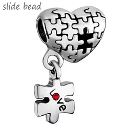Fit Luxury brand Charm Bracelets Necklace Autism Awareness Heart Charm Bracelet Dangle Love Red Crystal Charm Beads